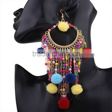 Bohemian colorful tassel with pompon hoop earrings for women jewelry