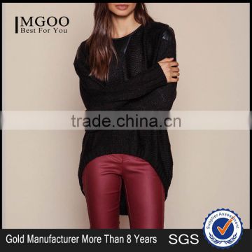 MGOO Brand Sweaters Pullover Model Black Leathertte Sweaters Knit Hi Low Fashion Clothing Urban