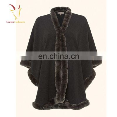 Winter Cashmere Poncho with Fox Fur For Woman