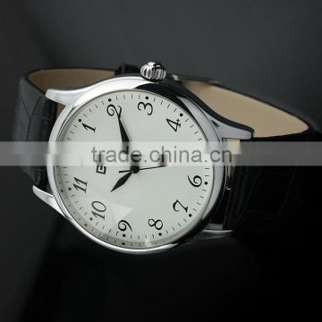 ESS Men's Classic Black Leather White Quartz Wrist Watch