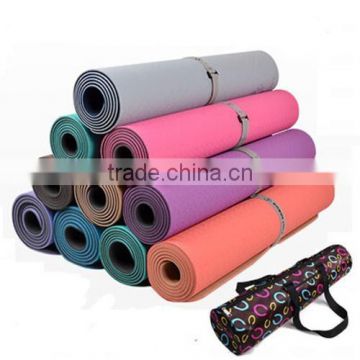 TPE Latex-free high density exercise yoga mat with carrying strap