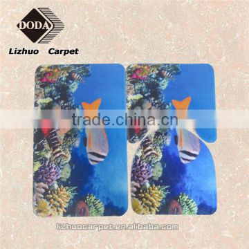 Cheap polyester decorative fish printed bathroom mat set