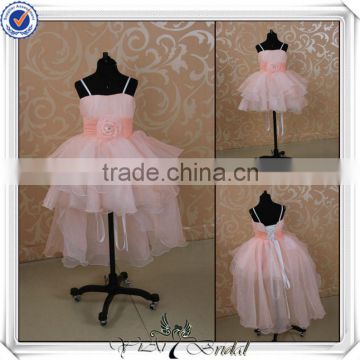 FF0001 Newest Pink Organza Front Short Long Back kids princess wedding dresses