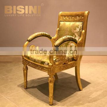 Luxury New Design Baroque Style Living Room Velvet Gilt Armchair/Louis XV Royal Gilded Hand Carved Armchair, MOQ 1 PC