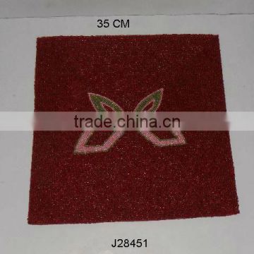 Square with red Glass bead place mats with green and pink leaf patterns other colours also available