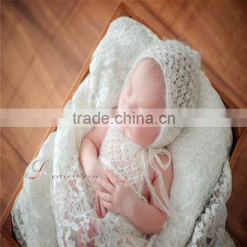 Mohair romper and bonnet sets Newborn knit hooded romper Lace mohair hat photography props Baby girl outfit Onesie
