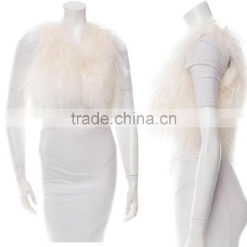 SJ214-01 Long Fur Shortest Length Mongolian Lamb Fur Material Polyester Lining Jackets Gilets Girl 2016 Sandrafur