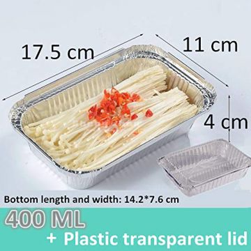 100 Pack Aluminum Pans with Plastic Transparent Lids, Deep Steam Table Pans, Rectangular Aluminum Pans for Cake, Roasting (400 ML)