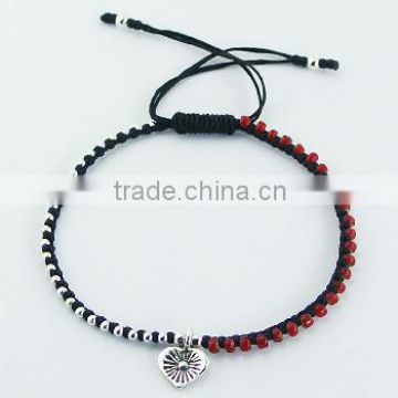 Macrame Bracelet with Heart Charm Glass and Silver Beads