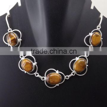 Tiger Eye Necklace plated 925 Sterling Silver 32 Gms 18-20 Inches