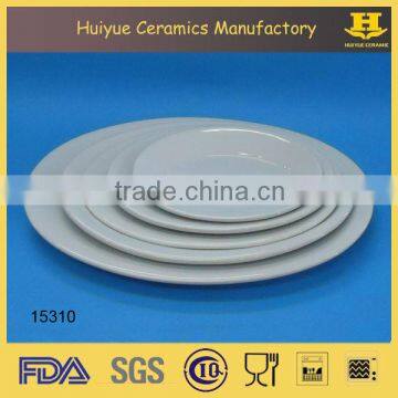 Porcelain white oval shallow dinner plate for hotel