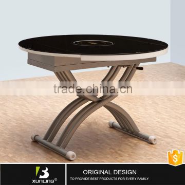Adjustable Height Oval Glass Top Convertible Coffee Table