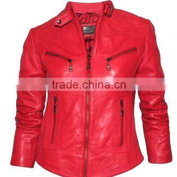 Ladies Fashion Leather Jackets Shinning Red