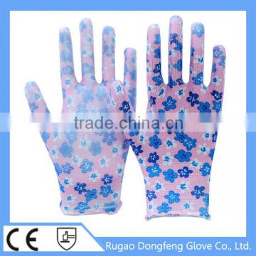 13 Gauge Polyester Printing Gardening PU Gloves For Safety Work
