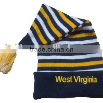 stripe jacquard knitted beanie hat with pom pom party beanie at