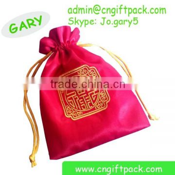Custom Satin Drawstring Bag Pouch Embroidery