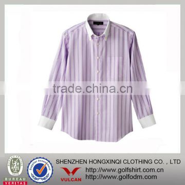 Slim Fit Leisure Purple Stripe Men Casual Shirts With White Cuff