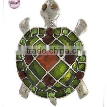Rhodiumized / Green Epoxy & Brown Rhinestone / Lead Compliant / Sea Life / Turtle Brooch