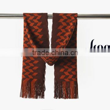 Very popular soft handfeel two-color diamond patterns acrylic warp scarf