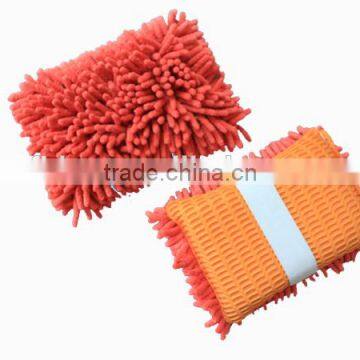 Micro Fiber Square shape scouring mesh with Hand band Chenille Car Sponge for car care cleaning