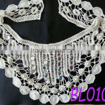 BL0106 Delicate cream rhinestone cotton machine embroidery lace collar