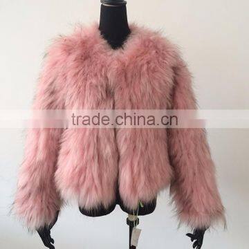 Myfur Genuine Light Pink Ladies Raccoon Fur Winter Jacket Wholesale