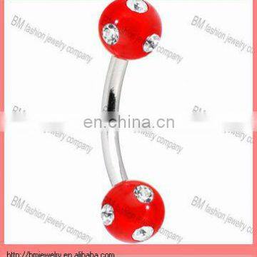 Hot wholesale red UV eyebrow ring with five crystal body piercing jewelry