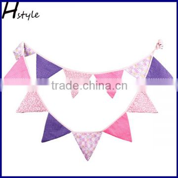 Pink and Purple Polka Dot/Stripe Textile Bunting Flag Cloth Fabric Retro Double Sided Banner PL008