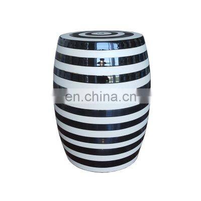 Black and white stripe glazed ceramic porcelain stool for outdoor decoration