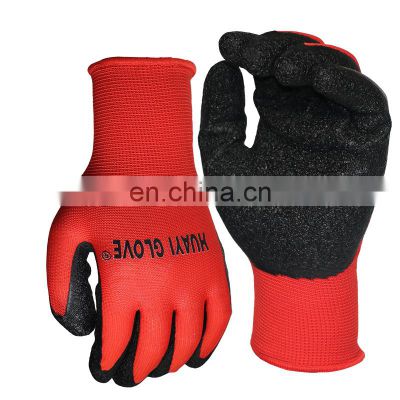 Heavy Duty Red Polyester Liner Latex Coated Gloves Rough surfaces Fishing Glove Textured Grip
