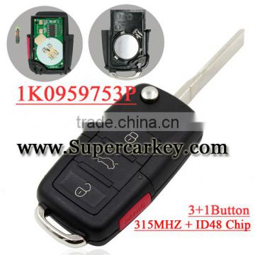 High Quality 1K0 959 753 P 3+1 button Flip remote key with id 48 chip 315mhz for vw