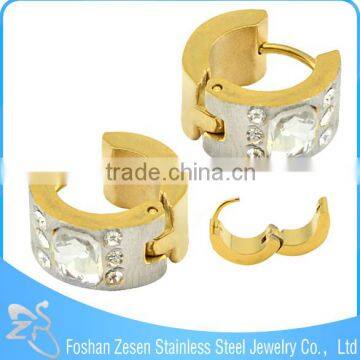ZS11042 latest design gold plated hoop earrings big white square stone earrings