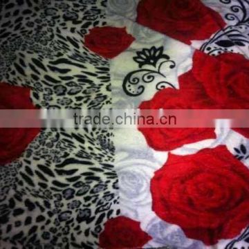 Super soft printed leopard with rose flannel/coral fleece fabric
