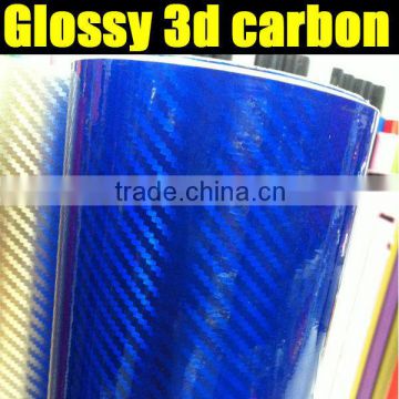 glossy chrome 3D carbon fiber film with size 1.35*30m per roll with blue color
