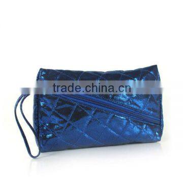 Blue Quilted PU Bling Cosmetic Bag