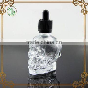 clear 30ml glass skull bottle for e liquid oil with child&tamperproof cap