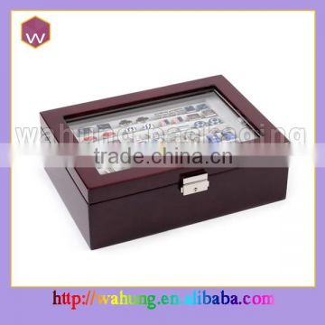 locked cufflink wood collection box with clear window for cufflinks
