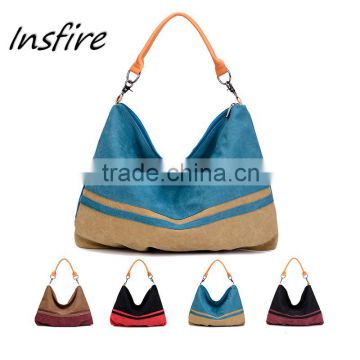 Alibaba china express Women's Durable canvas tote bag Handbag with Flag Shape Patchwork - European Style Canvas Shoulder Bag