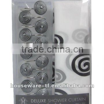 black round pattern design shower curtain with 12resin hooks