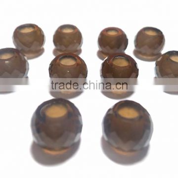 AAA Quality Smoky Hydro Quartz Fancy Faceted Handmade Big Hole Round Ball Beads