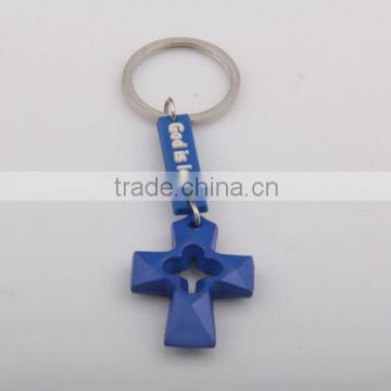 Religious Plastic Key Ring With Double Cross Pendant