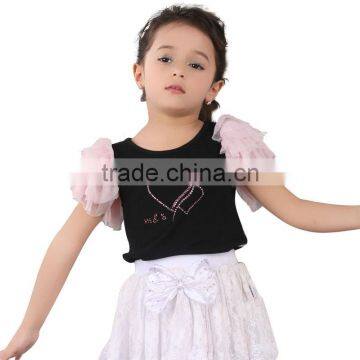 fashion lovely short sleeve black cotton kid's t-shirt with heart-shaped