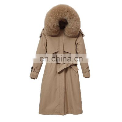 Women's large fur collar Cotton-padded jacket women's long section winter new style fashionable over-the-knee one-coat Parkas