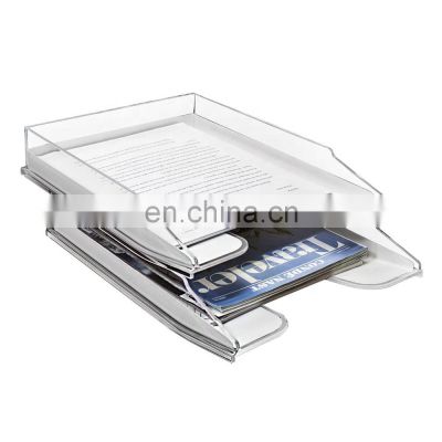 Acrylic Letter Tray Desktop File Storage Organizer, Stackable Acrylic Paper Tray, Clear Desk Table File Holder for Home, Office