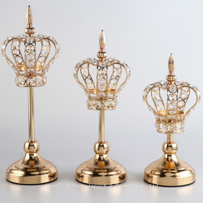 Wholesale Wedding Crystal Glass Candlesticks Metal Gold Silver Crown Candle Holder For Wedding Decoration