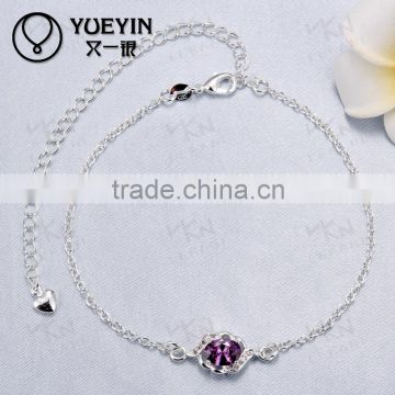 Adjustable charm ankle chain indian silver plated not gold anklets with artificial stone