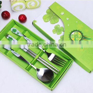 Wedding Events Souvenirs of stainless steel four-leaf clover spoon & fork & chopstick set for Kids Birthday Party Supplies