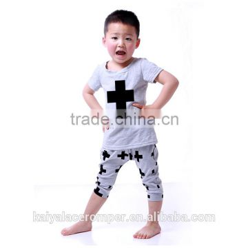 2016 baby boys cross applique top with harem pant set ,children clothes boys kids