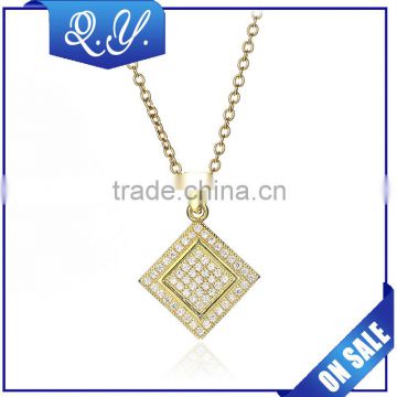 Fashion Crystal Rhinestone Square Design Pendant Jewelry Cube Necklace