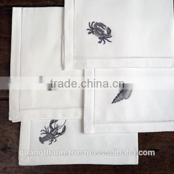 Hand hemstitched napkin, embroidered napkin, embroidery napkin, white cotton napkin, 100% cotton napkin